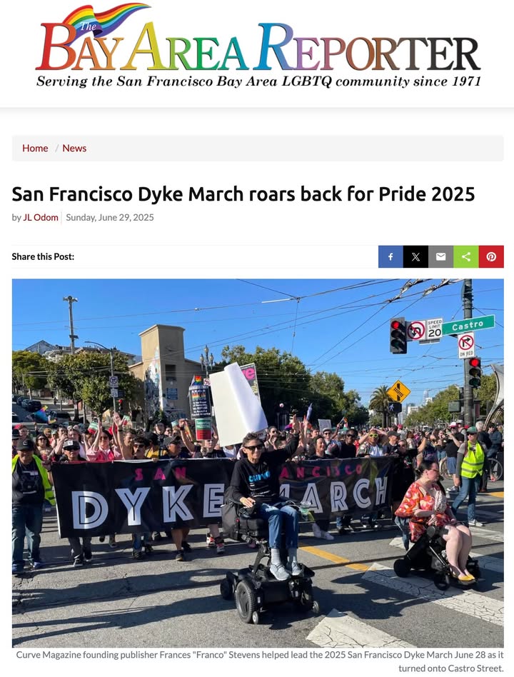 ❤️ Proudly leading The San Francisco Dyke March, Curves founder, Frances Franco Stevens, Curve Magazine! Read the Bay Area Reporters feature of the event here: www.ebar.com/story/155566

Photography and coverage by by JL Odom

#Pride #Pridemonth #SanFrancisco #SF #Lesbian #LGBT #LGBTQ